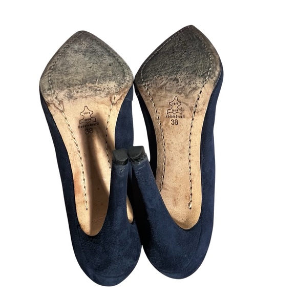 Alice + Olivia Pumps High Heels Dina Blue Suede Leather Pointy Toe size 38 - Picture 11 of 13